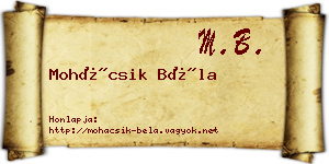 Mohácsik Béla névjegykártya